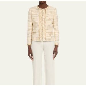 KOBI HALPERIN Kosta Metallic Chain-Trim Jacket Medium Gold Cream NEW Tweed Chain